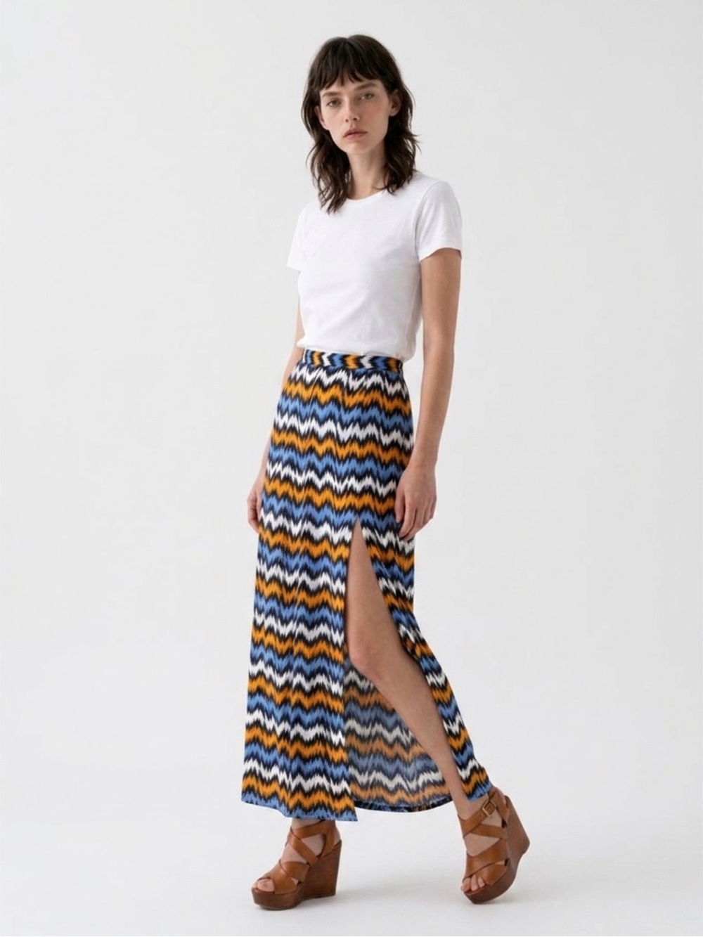 Michael Kors Chevron Zigzag Pleated Maxi Skirt with Side Slit - Size XS